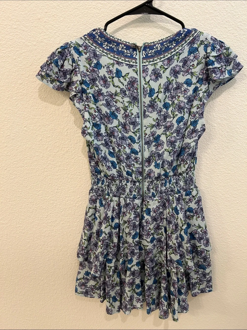 Alice + Olivia Blue and Purple Floral V-Neck Mini Dress with shorts inside - Picture 3 of 5